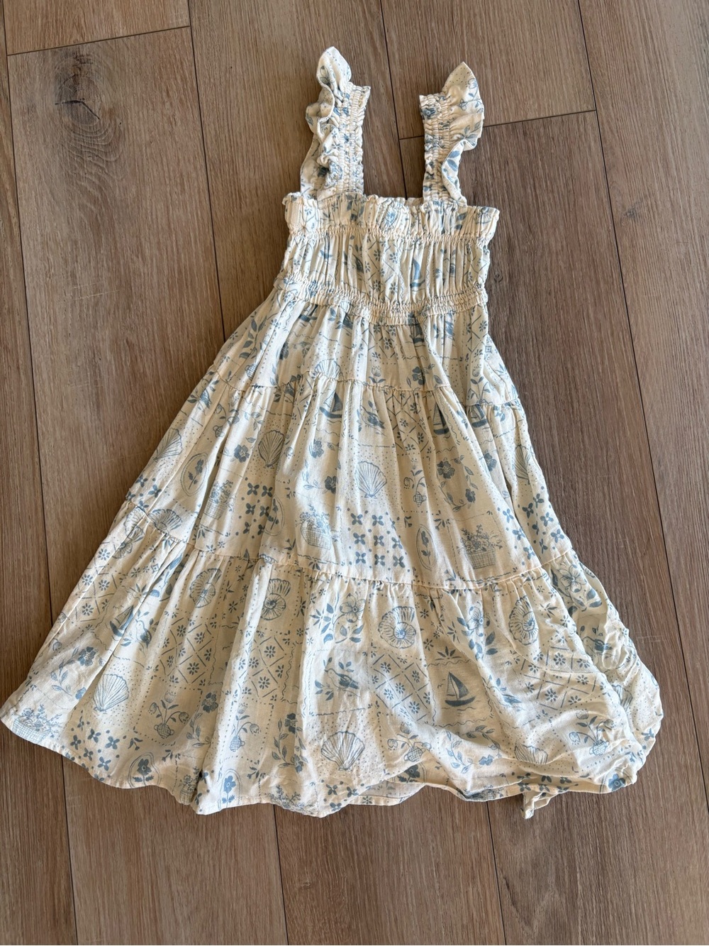 Rylee + Cru Cream Dress with Light Blue Floral and Nautical Print